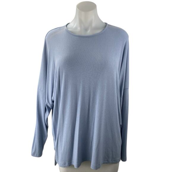 NEW Shift Women's Blue Rib Knit Long Dolman Sleeve Crewneck Sweater Top Size 3 - Picture 1 of 4